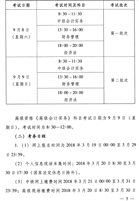 河南省2018年中级会计职称考试报名通知