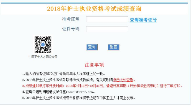 中国卫生人才网2018年护士资格证成绩查询入