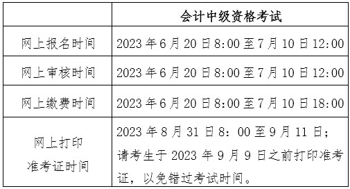 北京2023年中级会计职称考试报名时间